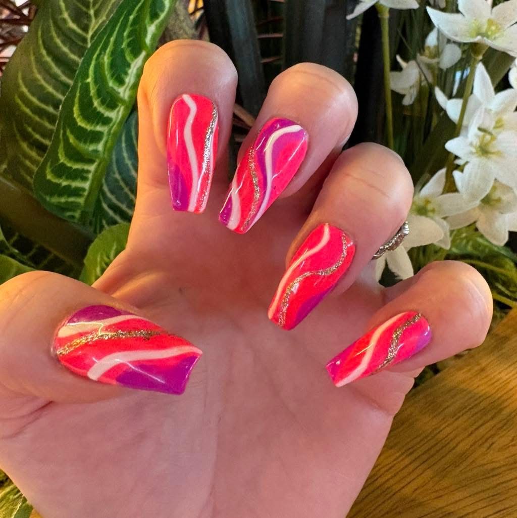 Pink flame nail art at Glow